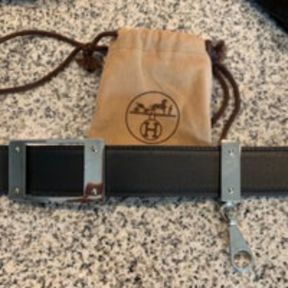Authentic Hermes black and white Belt w/ keychain
